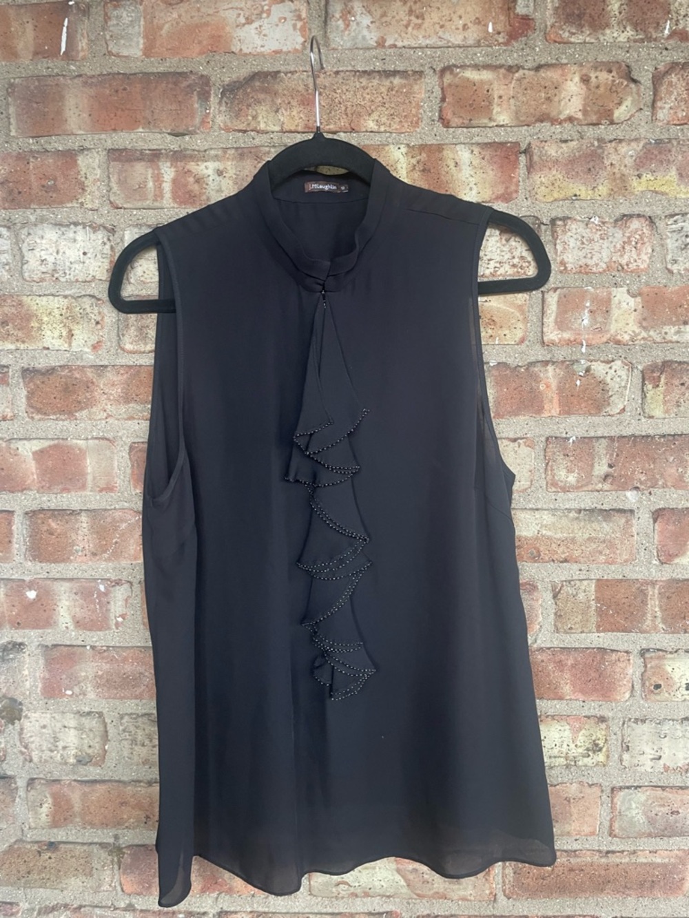 J. McLaughlin Julie 100% Silk Sleeveless Beaded Ruffle Top